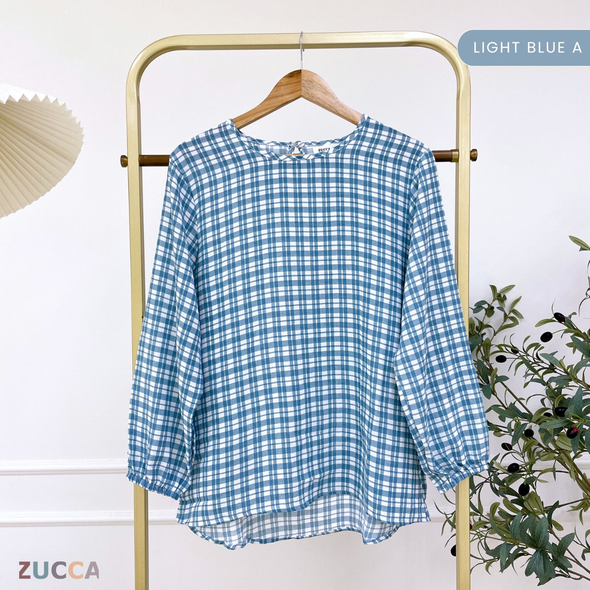 ZUCCA TISHA BLOUS WANITA BERKOTAK LENGAN PANJANG - DM267