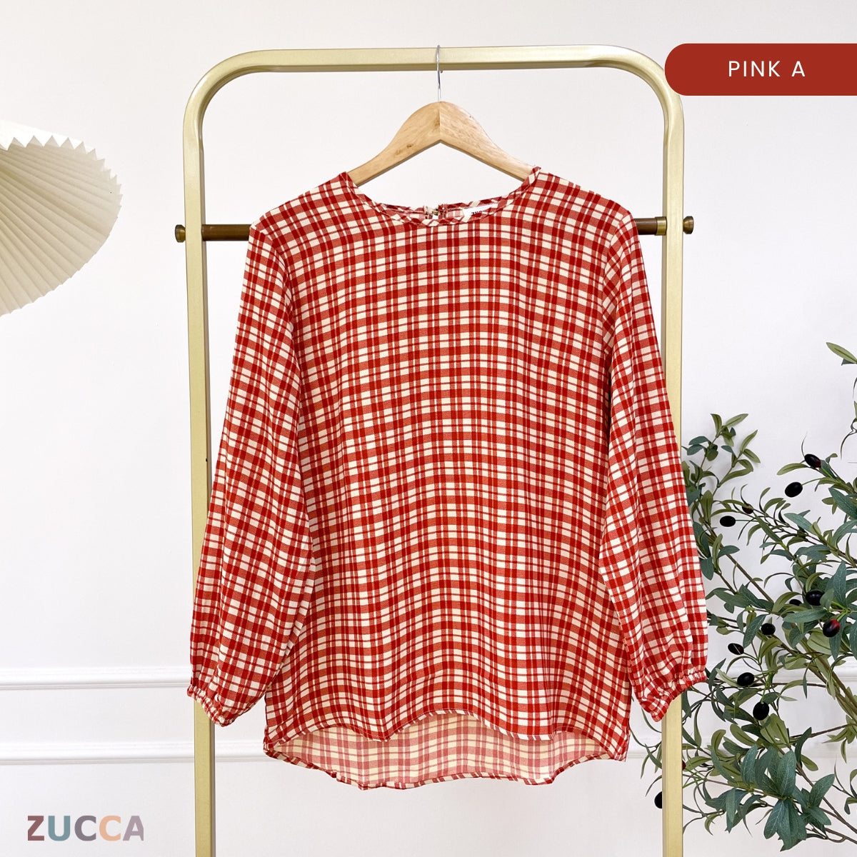 ZUCCA TISHA BLOUS WANITA BERKOTAK LENGAN PANJANG - DM267