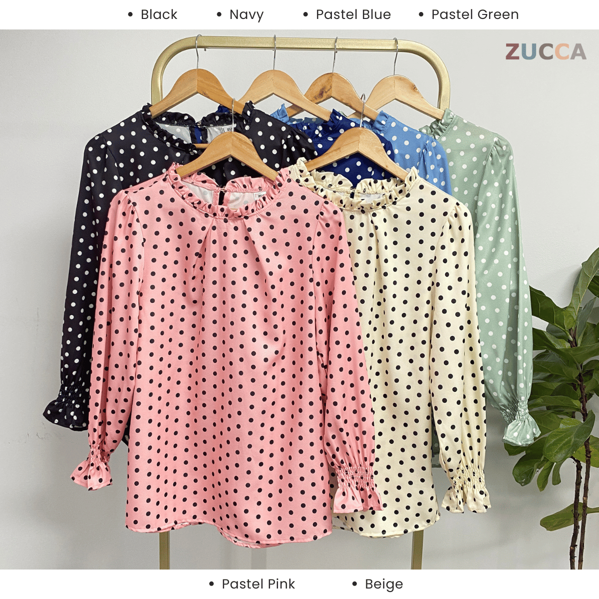 ZUCCA QISTINE POLKA RUFFLE BLOUSE– DM273 Tops Shirts