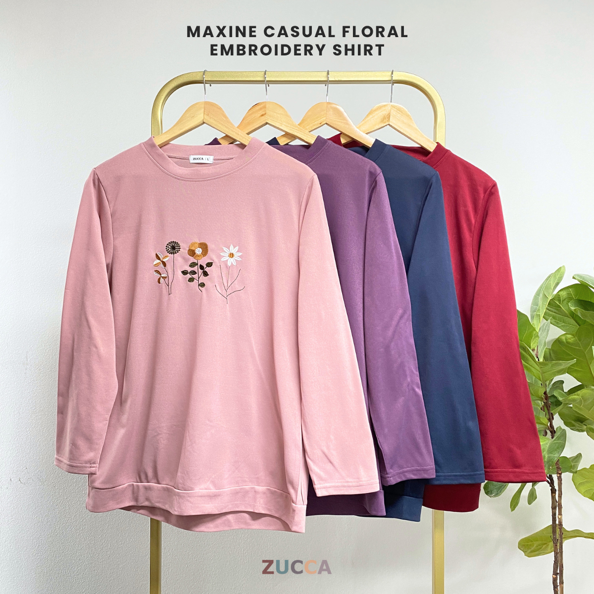 ZUCCA MAXINE BLAUS KASUAL WANITA DENGAN SULAMAN BUNGA - DM274