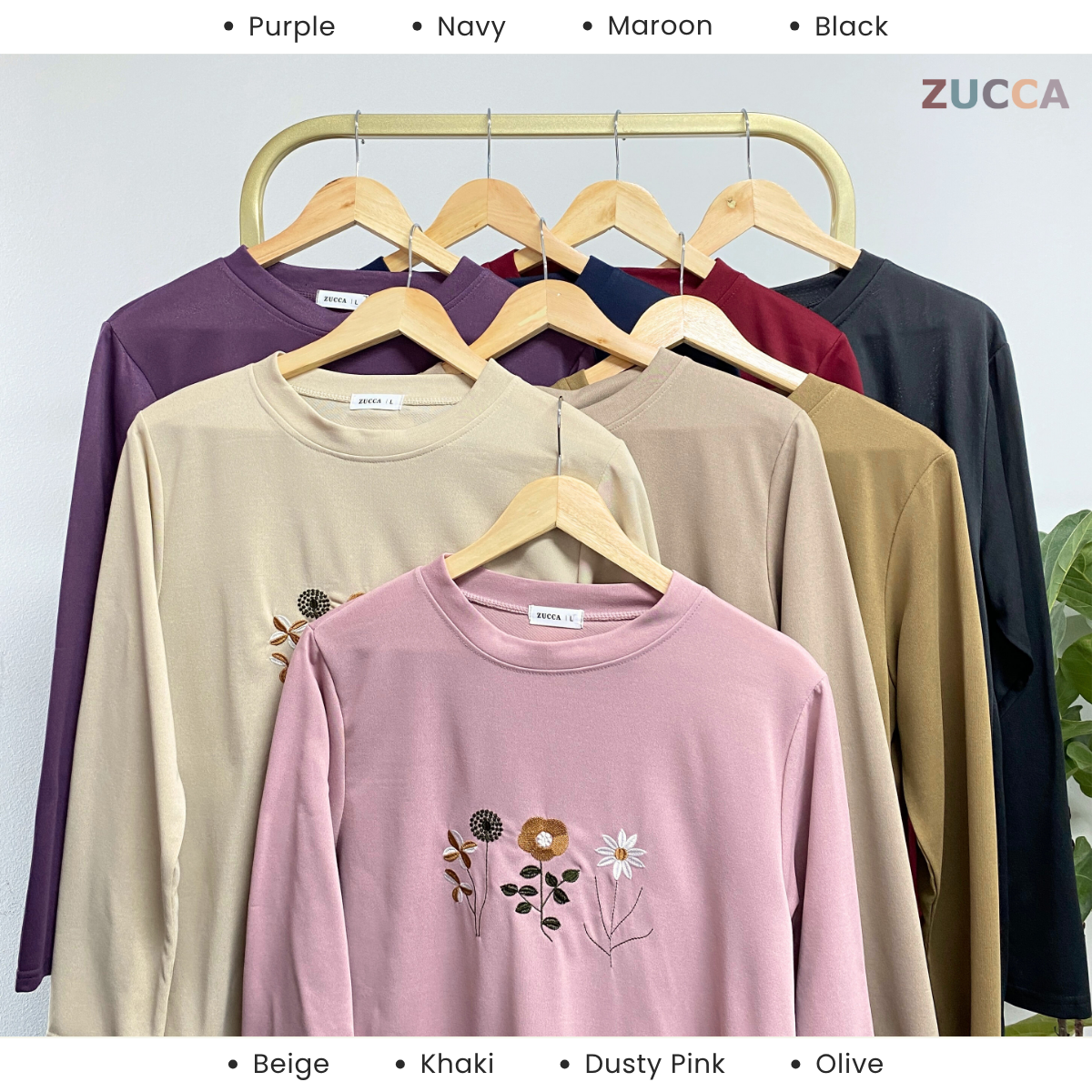 ZUCCA MAXINE BLAUS KASUAL WANITA DENGAN SULAMAN BUNGA - DM274