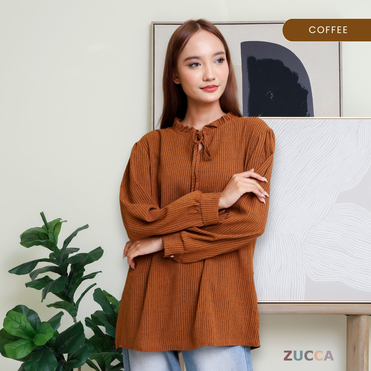 ZUCCA DAYANA KASUAL WOMEN BLOUSE RUFFLE NECK - DM279