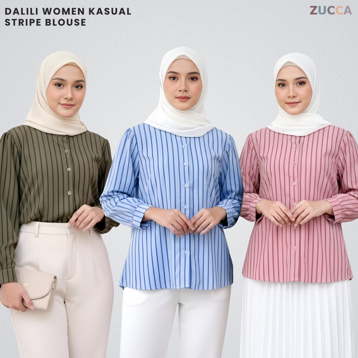ZUCCA DALILI STRIPE FULL BUTTON BLOUSE COMFY - DM281 KOREAN STYLE Baju Cotton