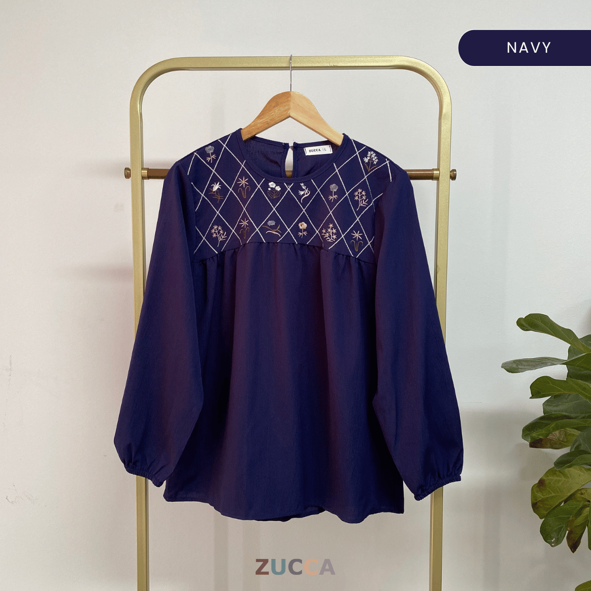 ZUCCA DIANE EMBROIDERY ROUND NECK CASUAL BLOUSE - DM 296