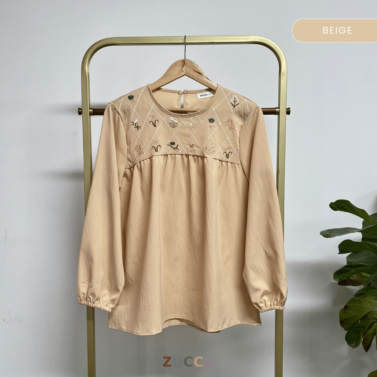 ZUCCA DIANE EMBROIDERY ROUND NECK CASUAL BLOUSE - DM 296