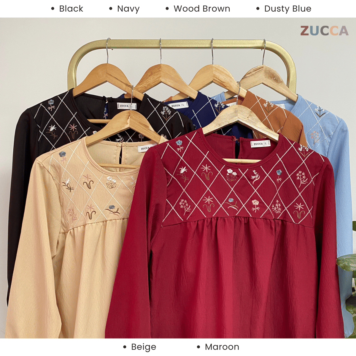 ZUCCA DIANE EMBROIDERY ROUND NECK CASUAL BLOUSE - DM 296