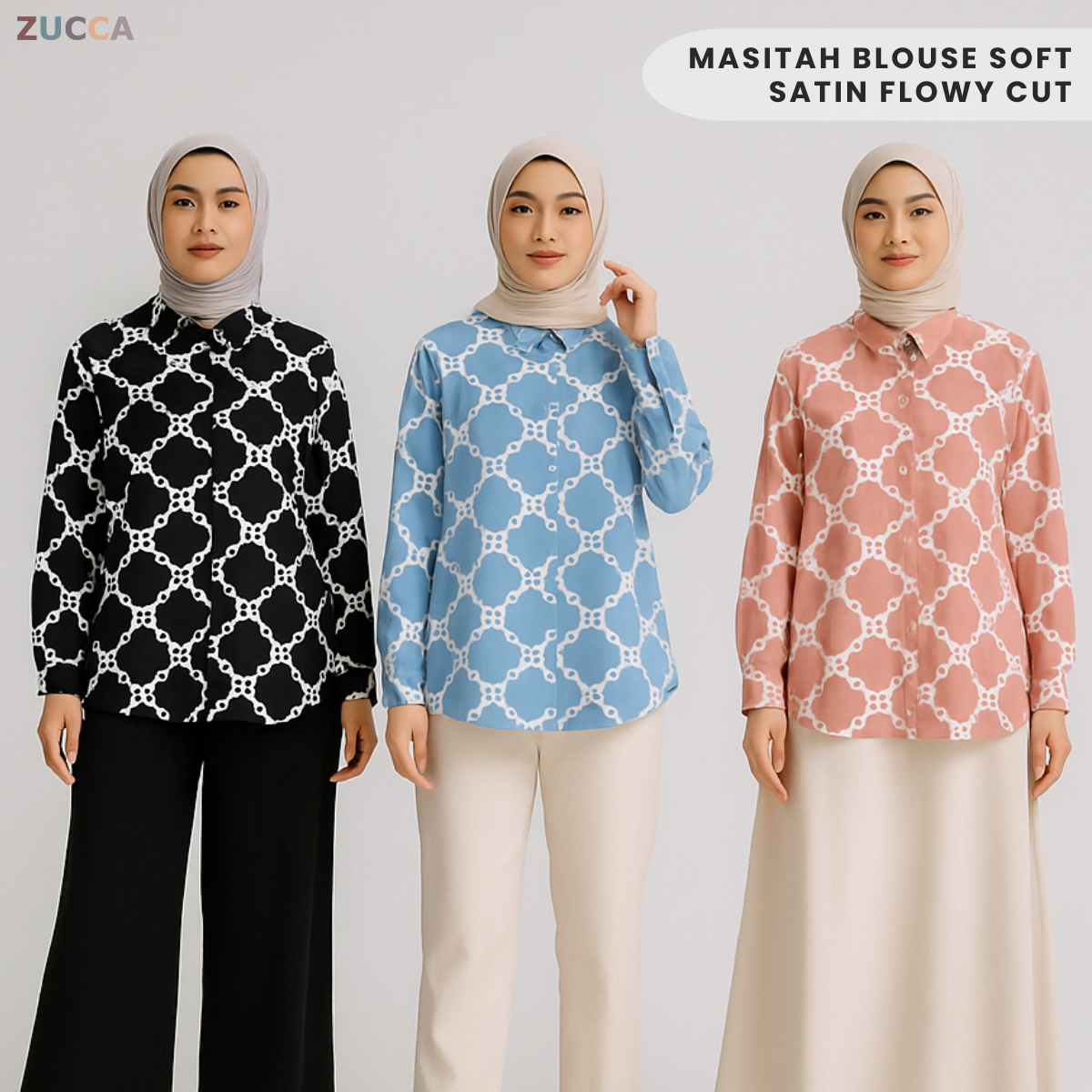 ZUCCA MASITAH BLOUSE SOFT SATIN FLOWY CUT -DM298