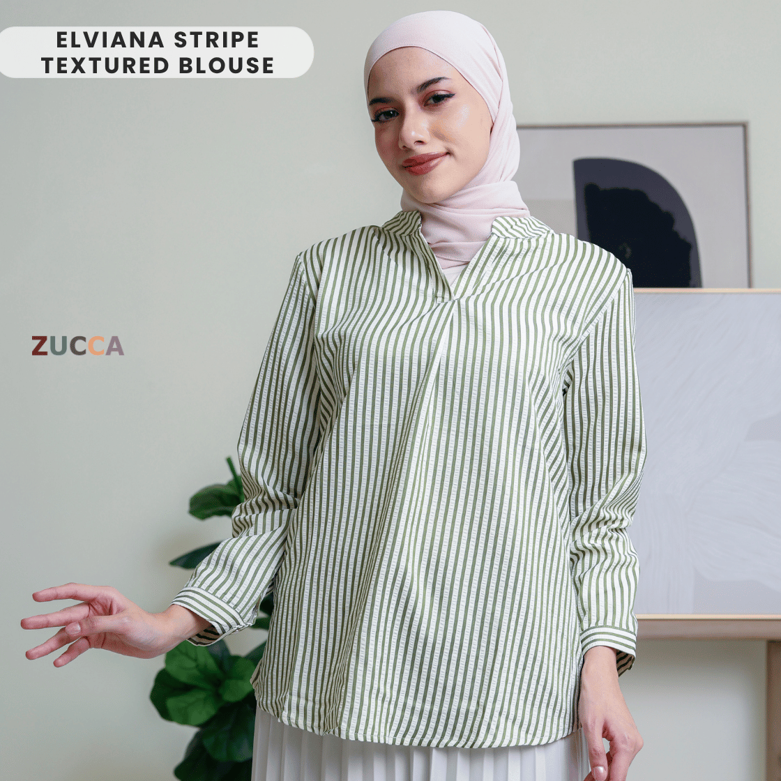 ZUCCA ELVIANA STRIPE TEXTURED BLOUSE-DM300