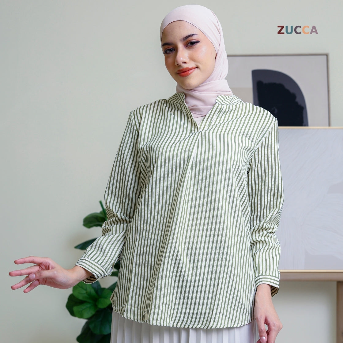 ZUCCA ELVIANA STRIPE TEXTURED BLOUSE-DM300