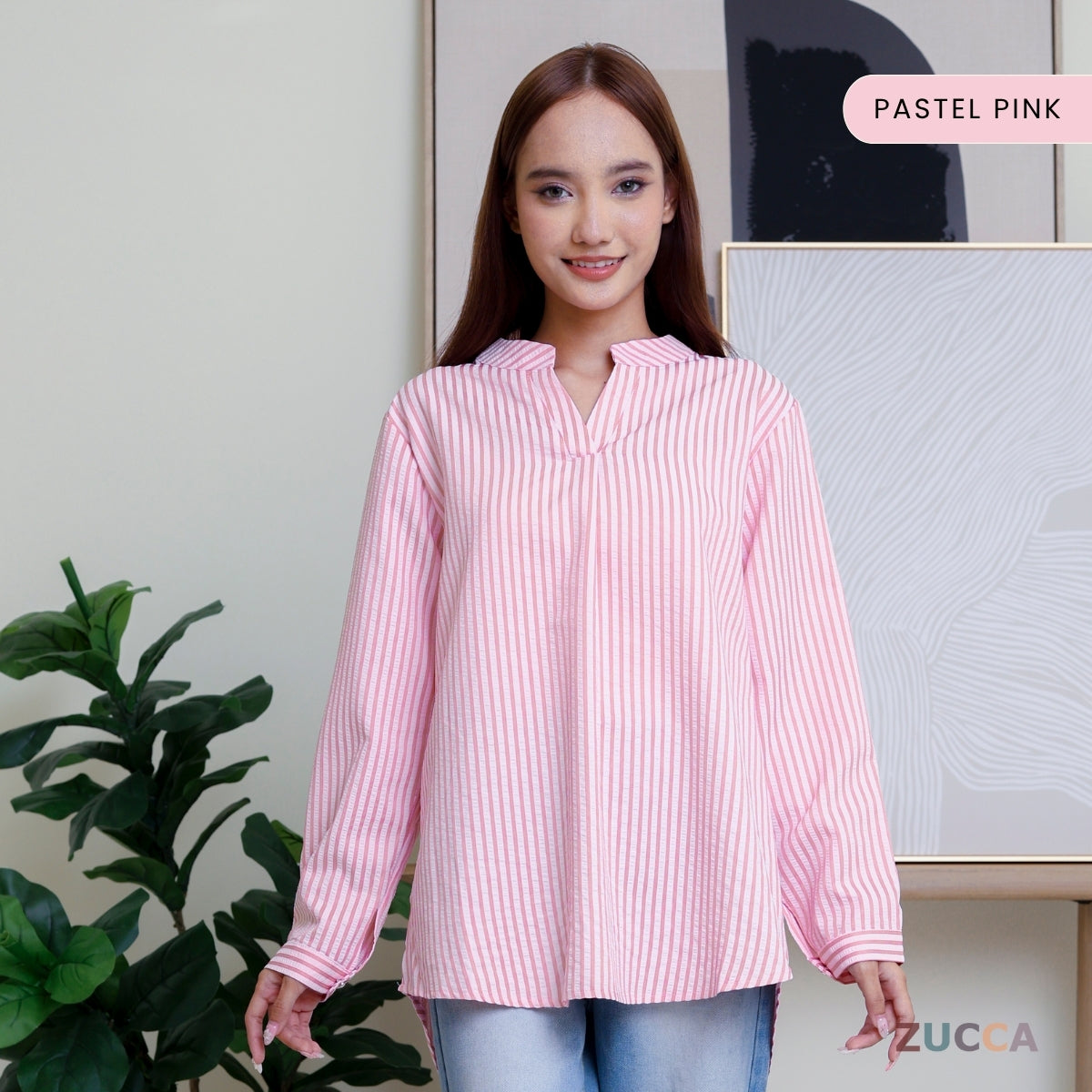 ZUCCA ELVIANA STRIPE TEXTURED BLOUSE-DM300