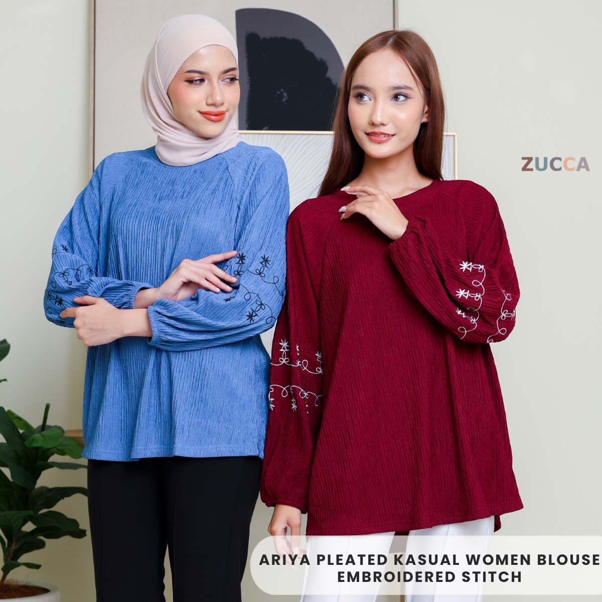 ZUCCA ARIYA KASUAL PLEATED BLOUSE LONG SLEEVE - DM319