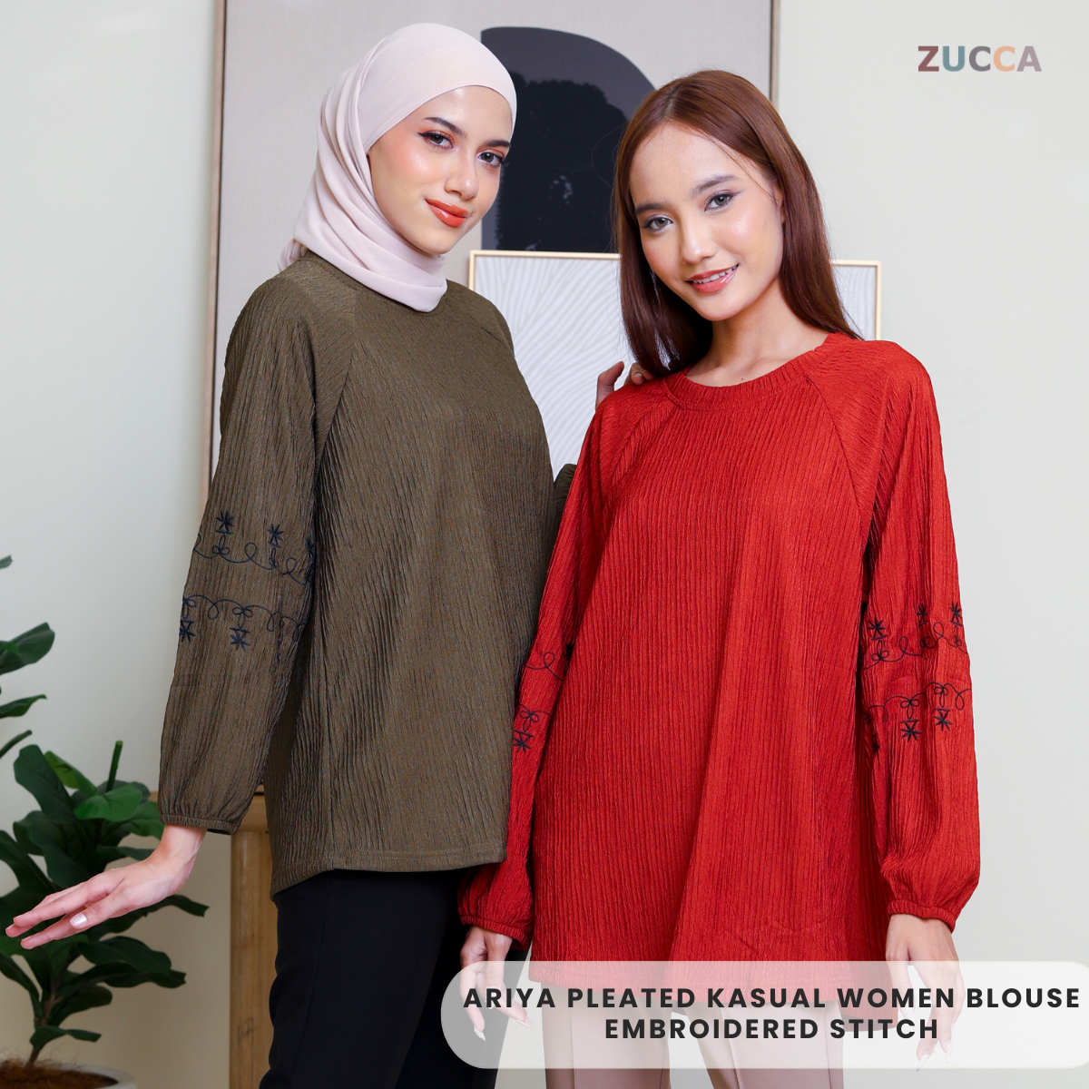 ZUCCA ARIYA KASUAL PLEATED BLOUSE LONG SLEEVE - DM319