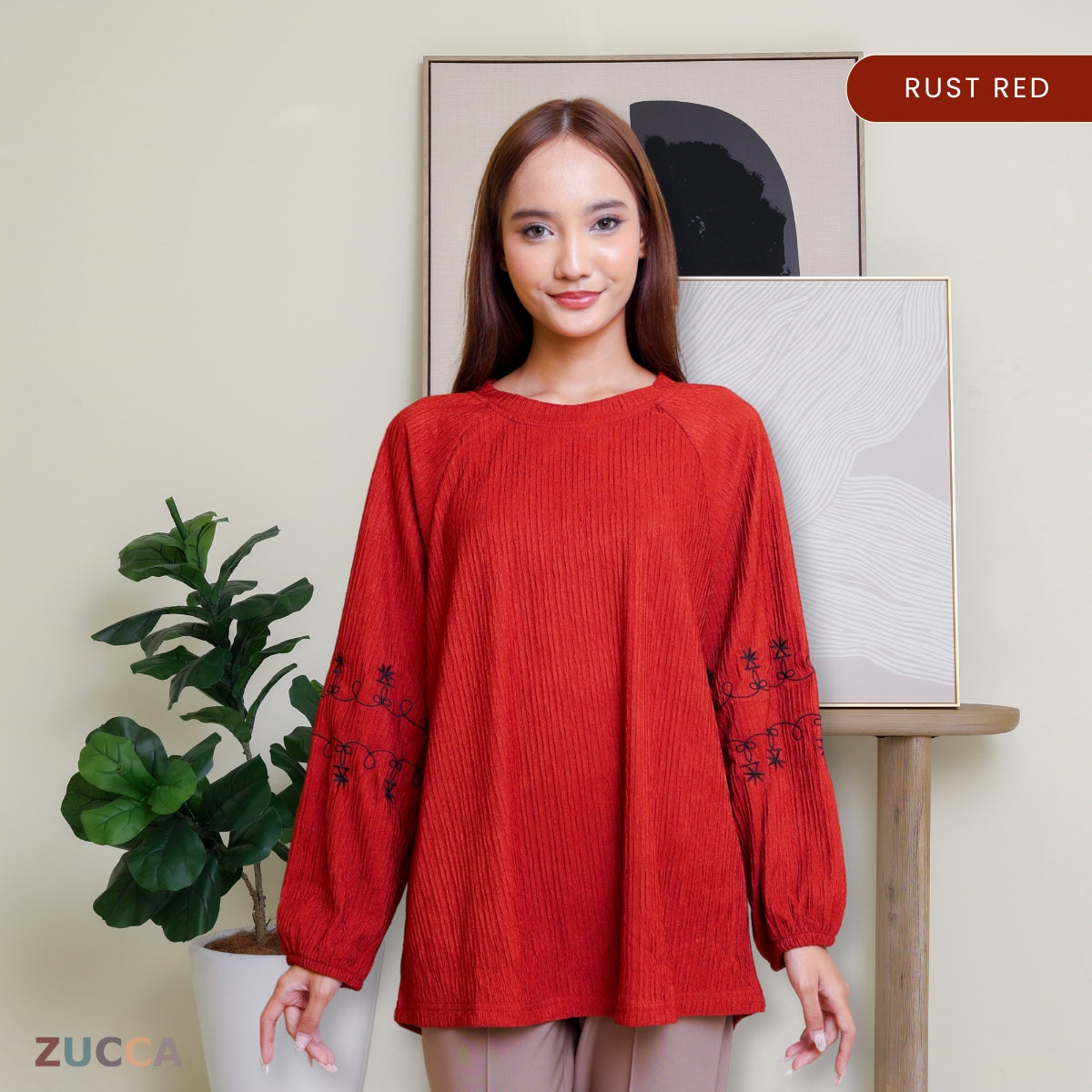 ZUCCA ARIYA KASUAL PLEATED BLOUSE LONG SLEEVE - DM319