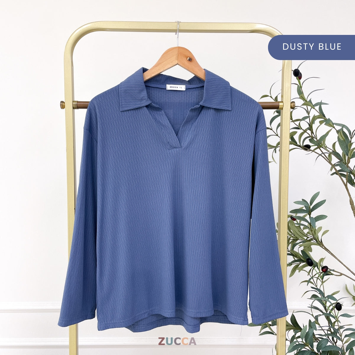 ZUCCA HAIRA WOMEN KASUAL PLAIN BLOUSE V-NECK COLLAR - DM320