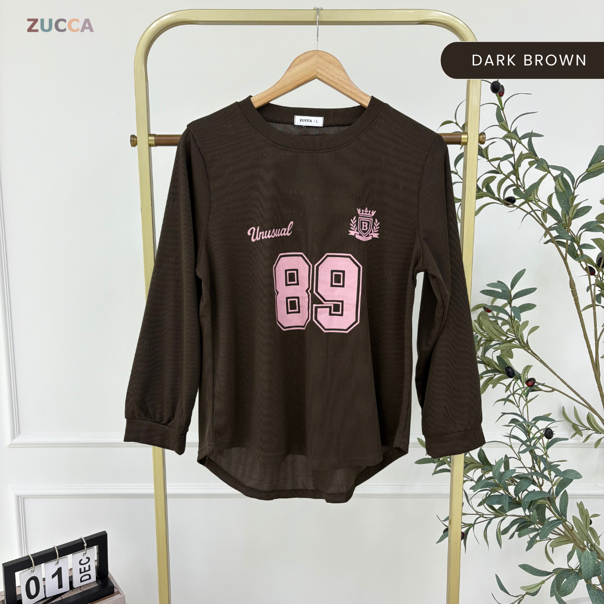 ZUCCA MELIA CASUAL RIBBED LONG SLEEVE TEE - DM321