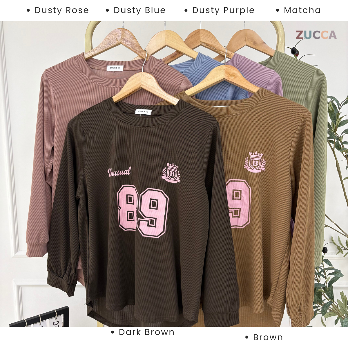 ZUCCA MELIA CASUAL RIBBED LONG SLEEVE TEE - DM321