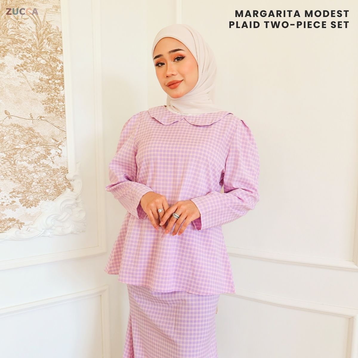 ZUCCA MARGARITA MODEST PLAID TWO-PIECE SET BLOUSE AND SKIRT - DMSET006