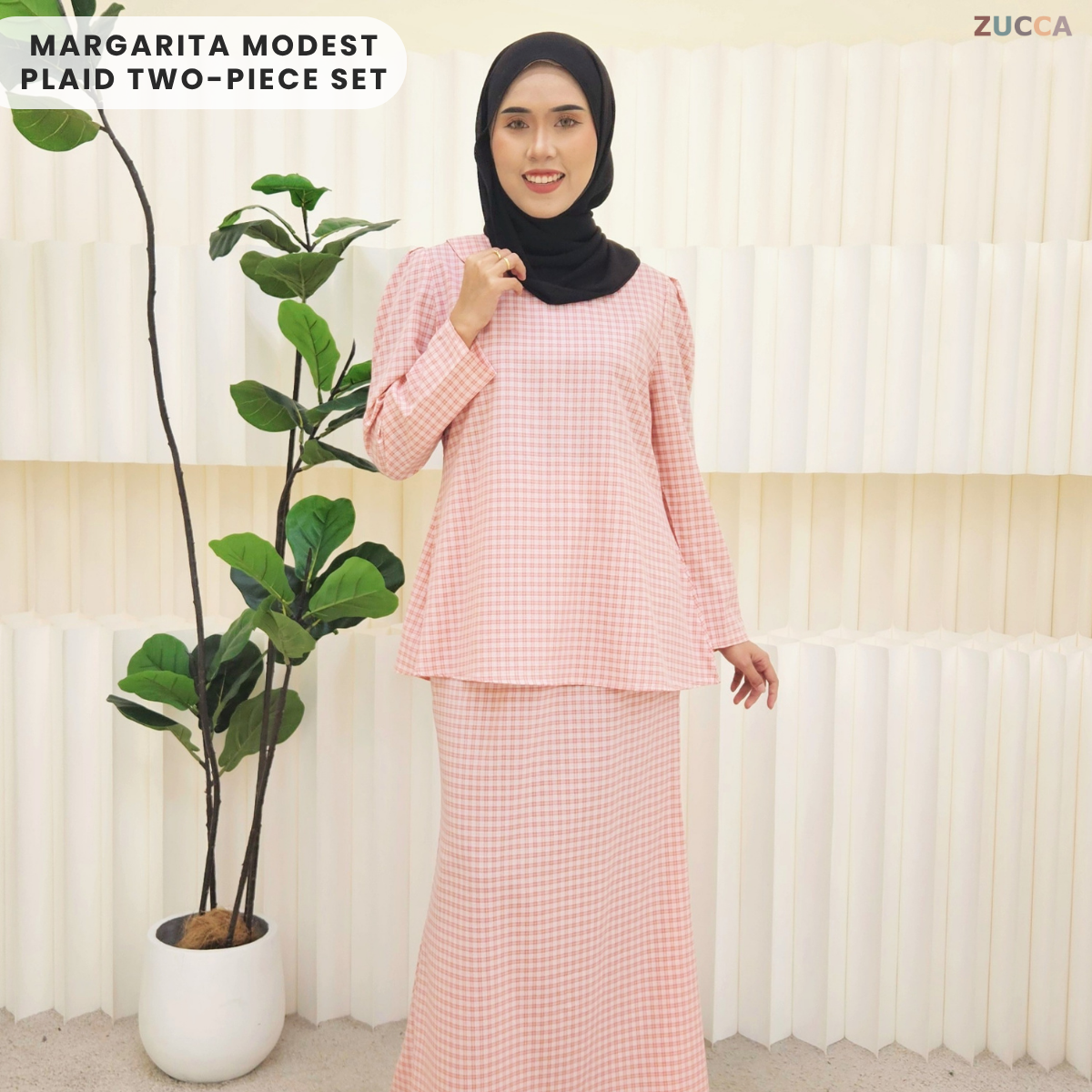 ZUCCA MARGARITA MODEST PLAID TWO-PIECE SET BLOUSE AND SKIRT - DMSET006