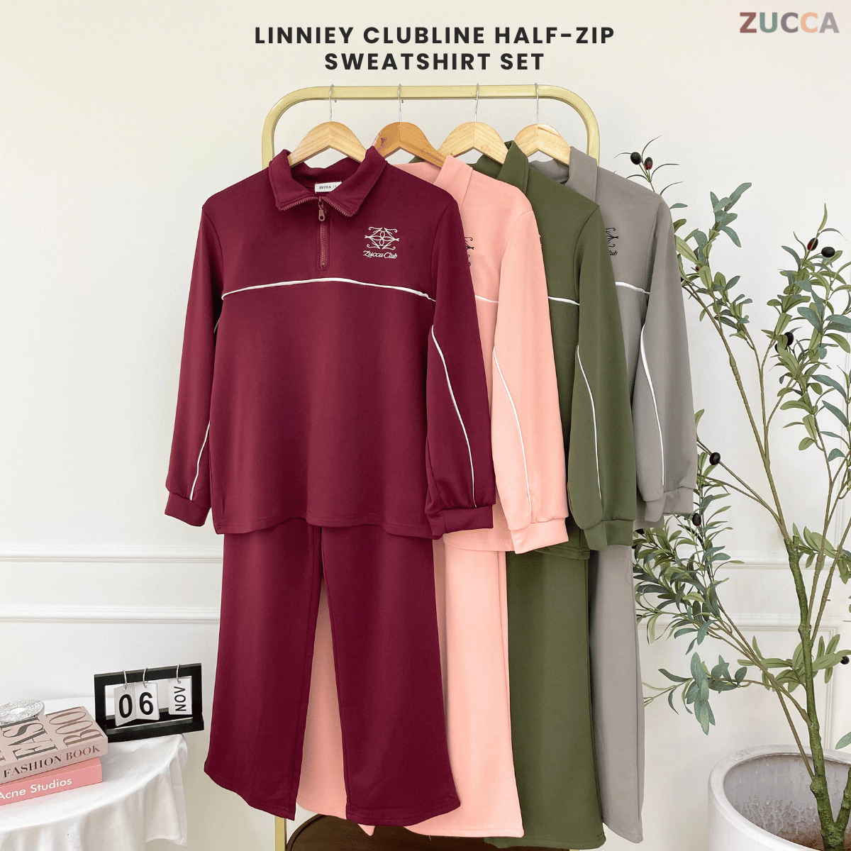 ZUCCA LINNIEY RELAXED HALF-ZIP TWO-PIECE SET-DMSET016