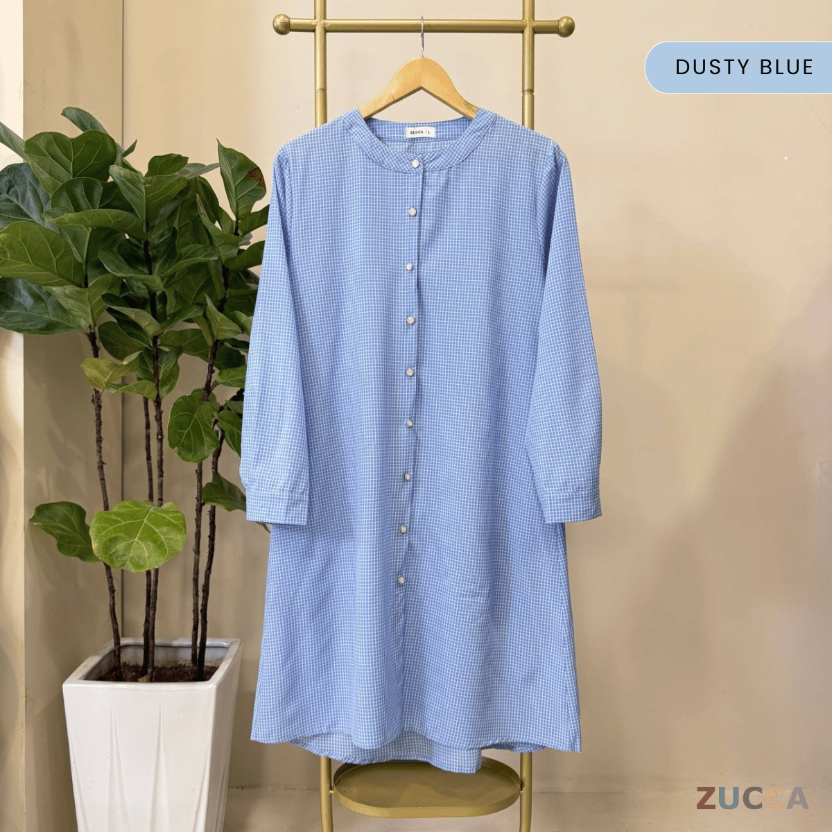 ZUCCA AVELIA GINGHAM CHECKER LONG BLOUSE - DM245 BAJU WANITA