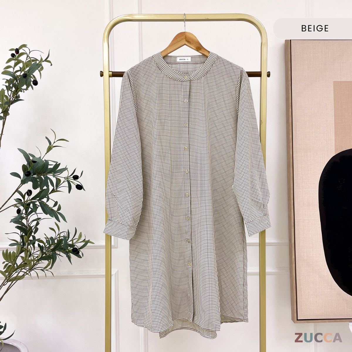 ZUCCA AVELIA GINGHAM CHECKER LONG BLOUSE - DM245 BAJU WANITA