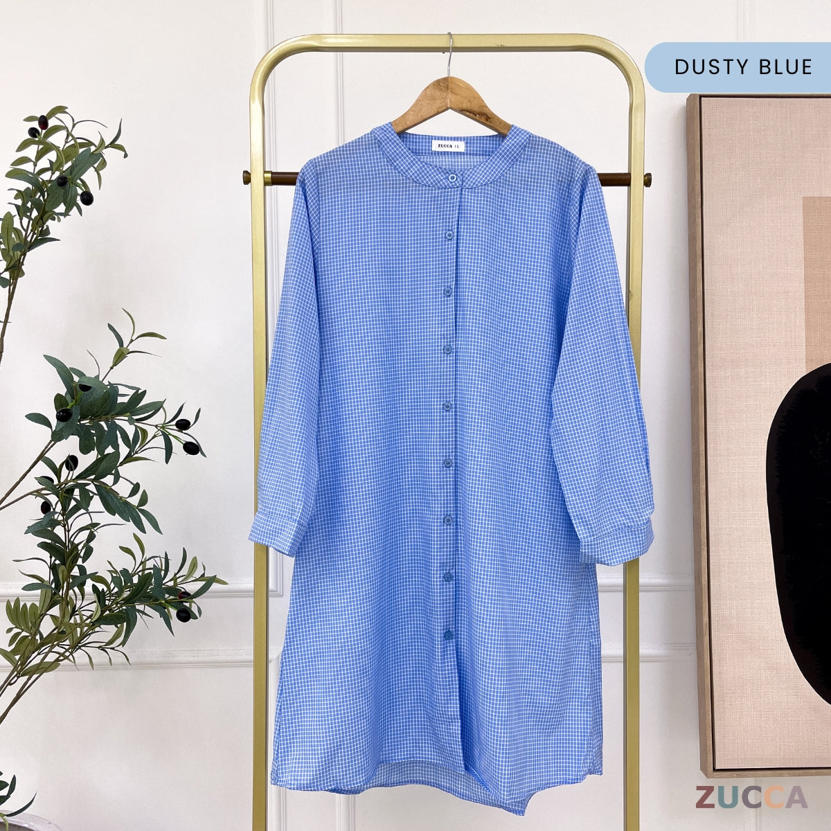 ZUCCA AVELIA GINGHAM CHECKER LONG BLOUSE - DM245 BAJU WANITA