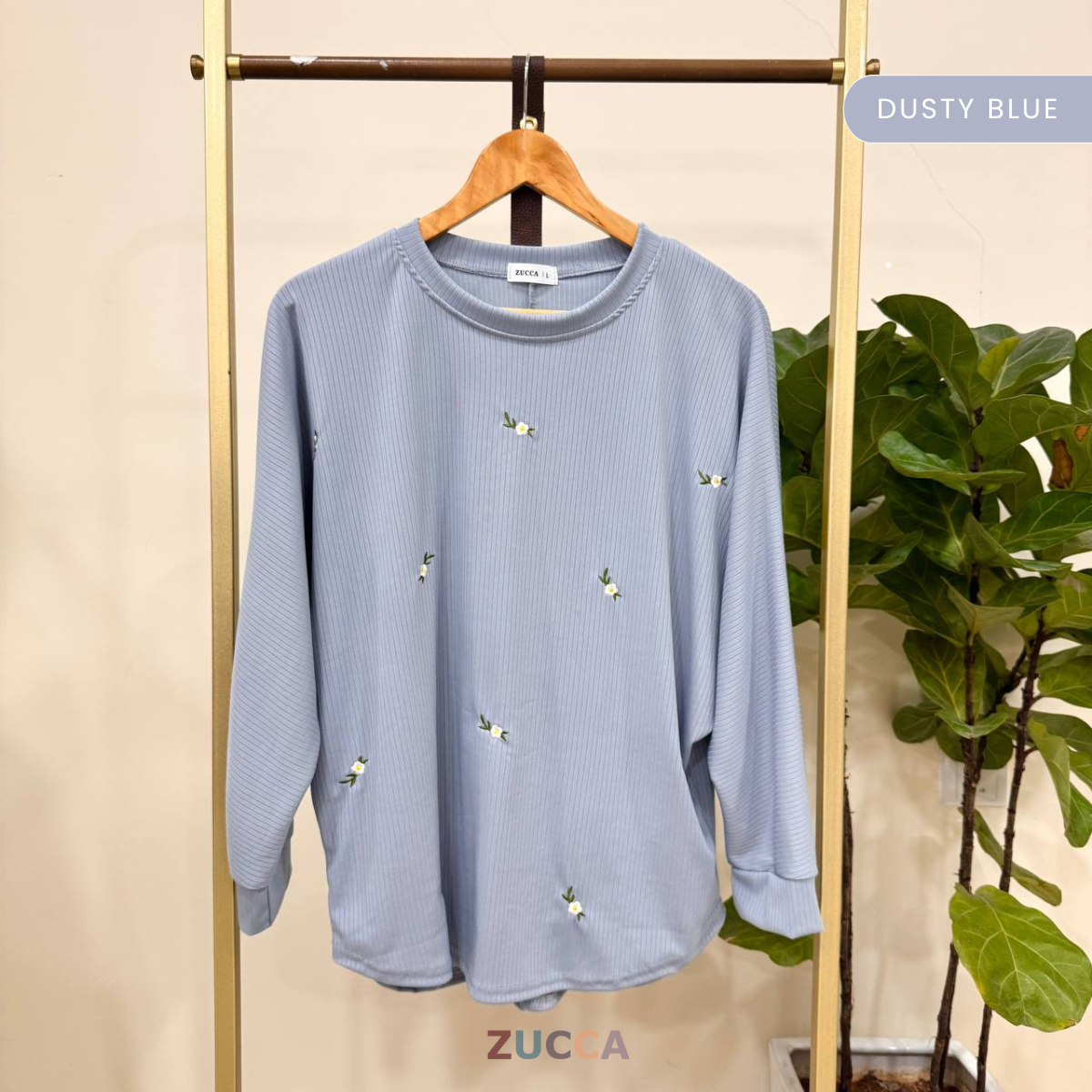 ZUCCA SIENA EMBROIDERY FLORAL WOMEN BLOUSE - DM259 RIB KNIT