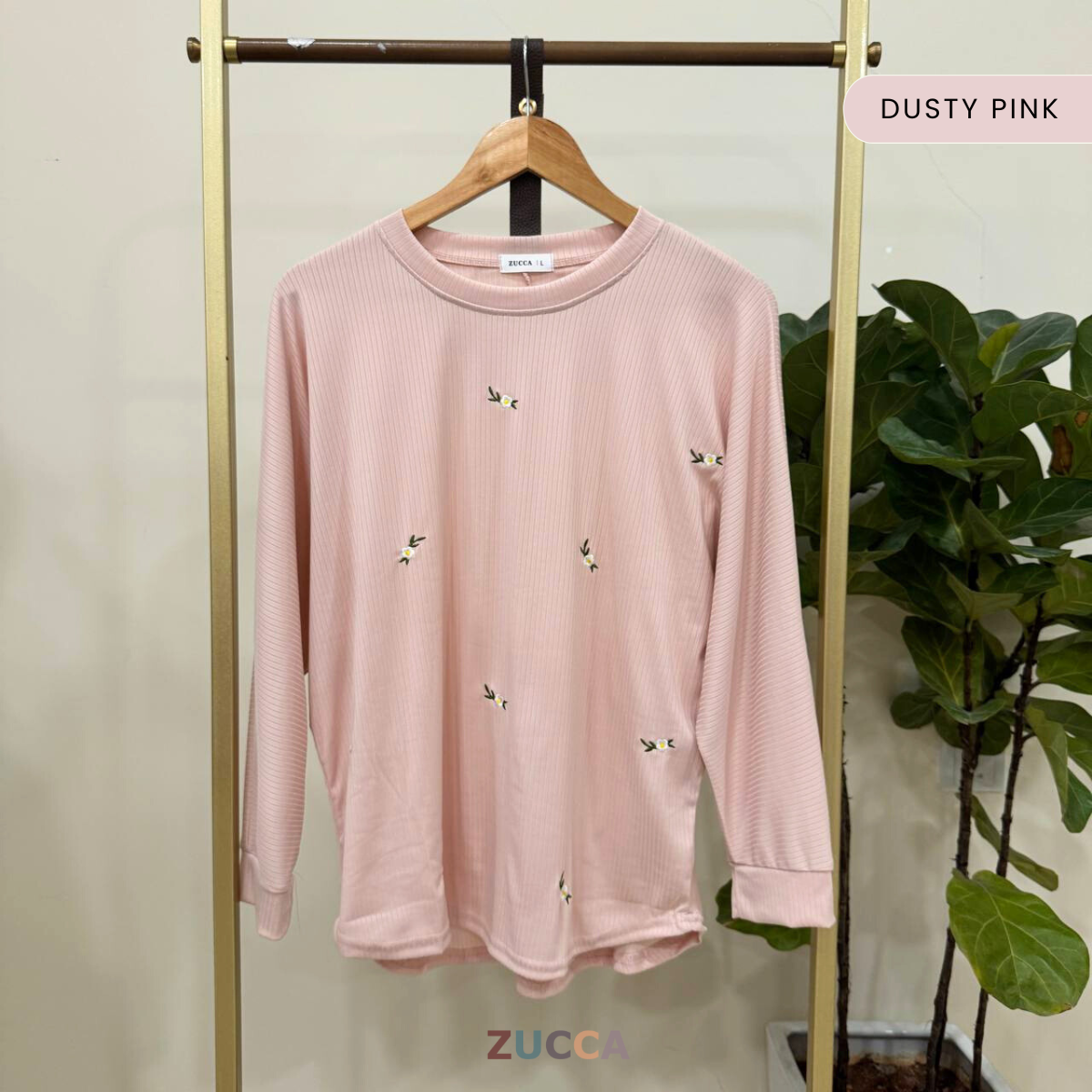 ZUCCA SIENA EMBROIDERY FLORAL WOMEN BLOUSE - DM259 RIB KNIT