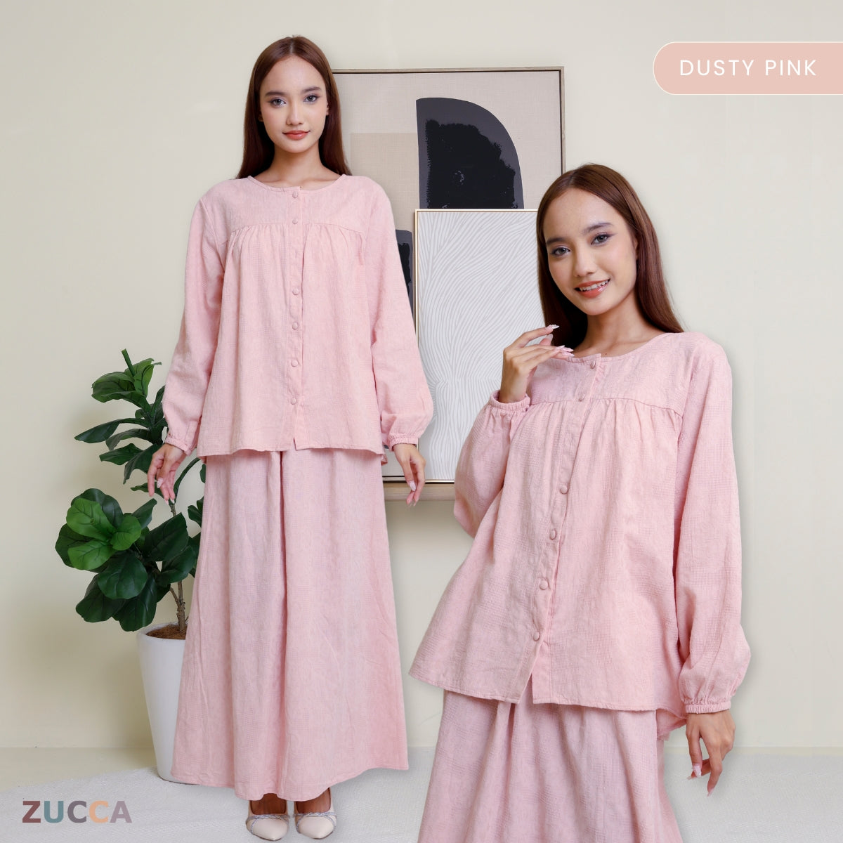 ZUCCA LENA SET BAJU BERBUTANG BERCORAK - DMSET004