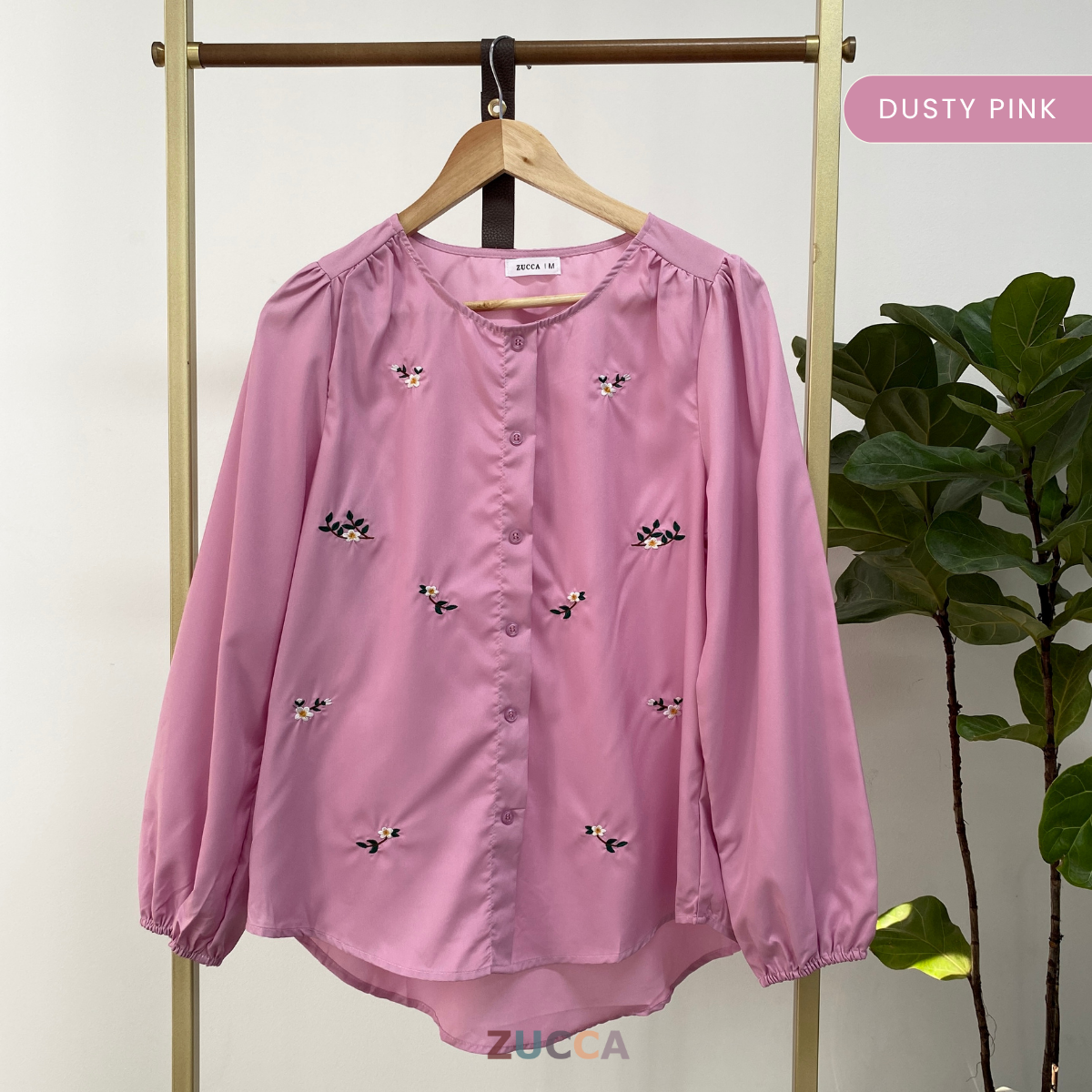 ZUCCA ELAINE FLORAL EMBROIDERY WOMEN BLOUSE - MA066 PLEATED SHOULDER