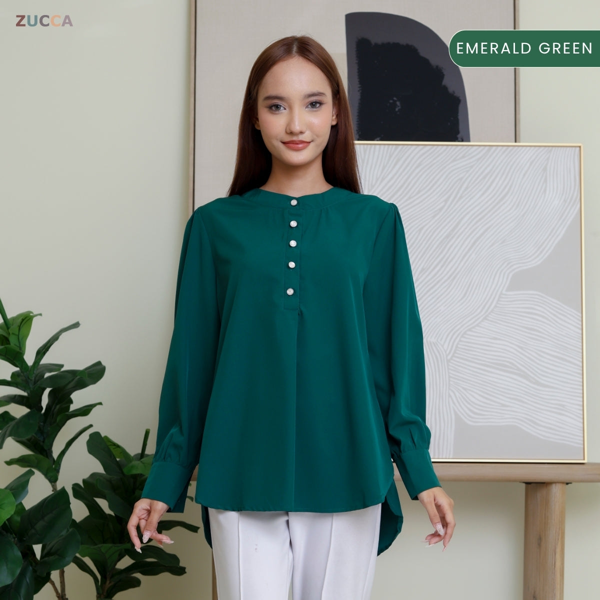 ZUCCA WAZAR LONG BLOUSE COMFY IRONLESS - DM109 Baju Cotton