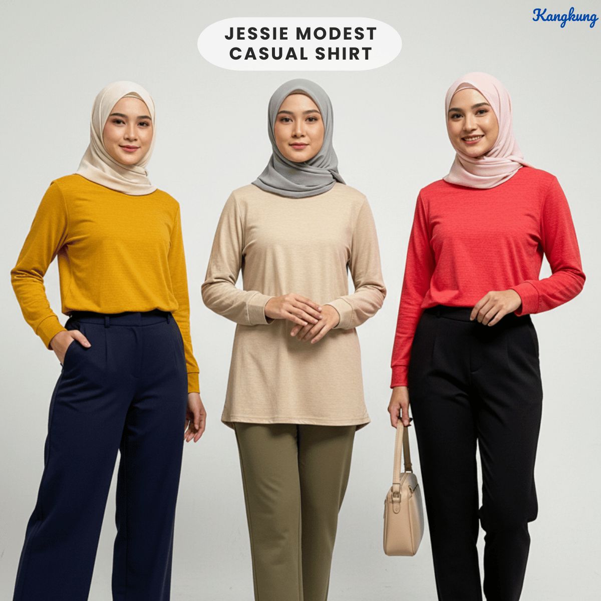 KANGKUNG JESSIE T-SHIRT COTTON WANITA GAYA MODEST SHIRT KASUAL – KK109