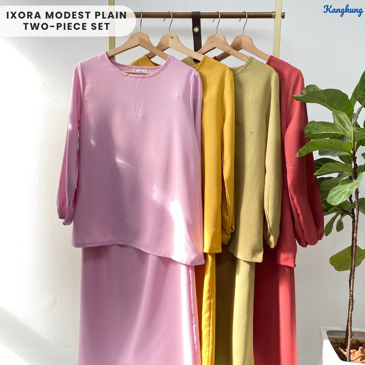 KANGKUNG IXORA SET MODEST DUA HELAI PLAIN – KK115