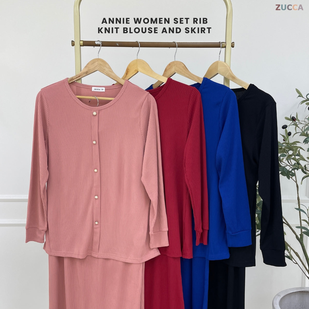 ZUCCA ANNIE WOMEN SET RIB KNIT BLOUSE AND SKIRT  - MA004