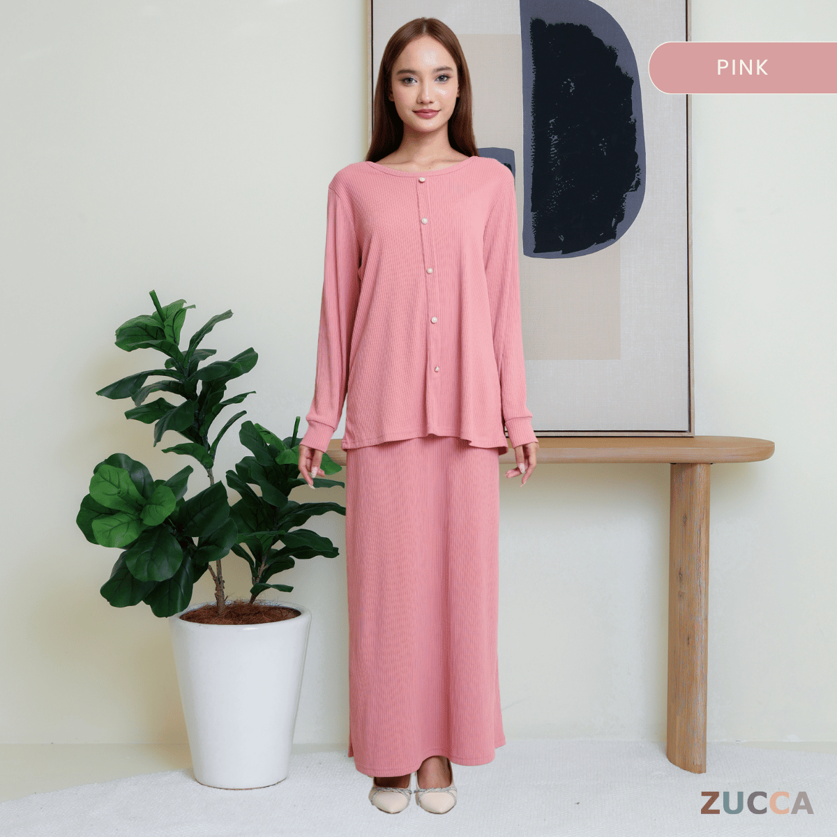 ZUCCA ANNIE WOMEN SET RIB KNIT BLOUSE AND SKIRT - MA004