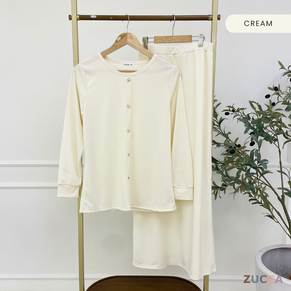 ZUCCA ANNIE WOMEN SET RIB KNIT BLOUSE AND SKIRT  - MA004