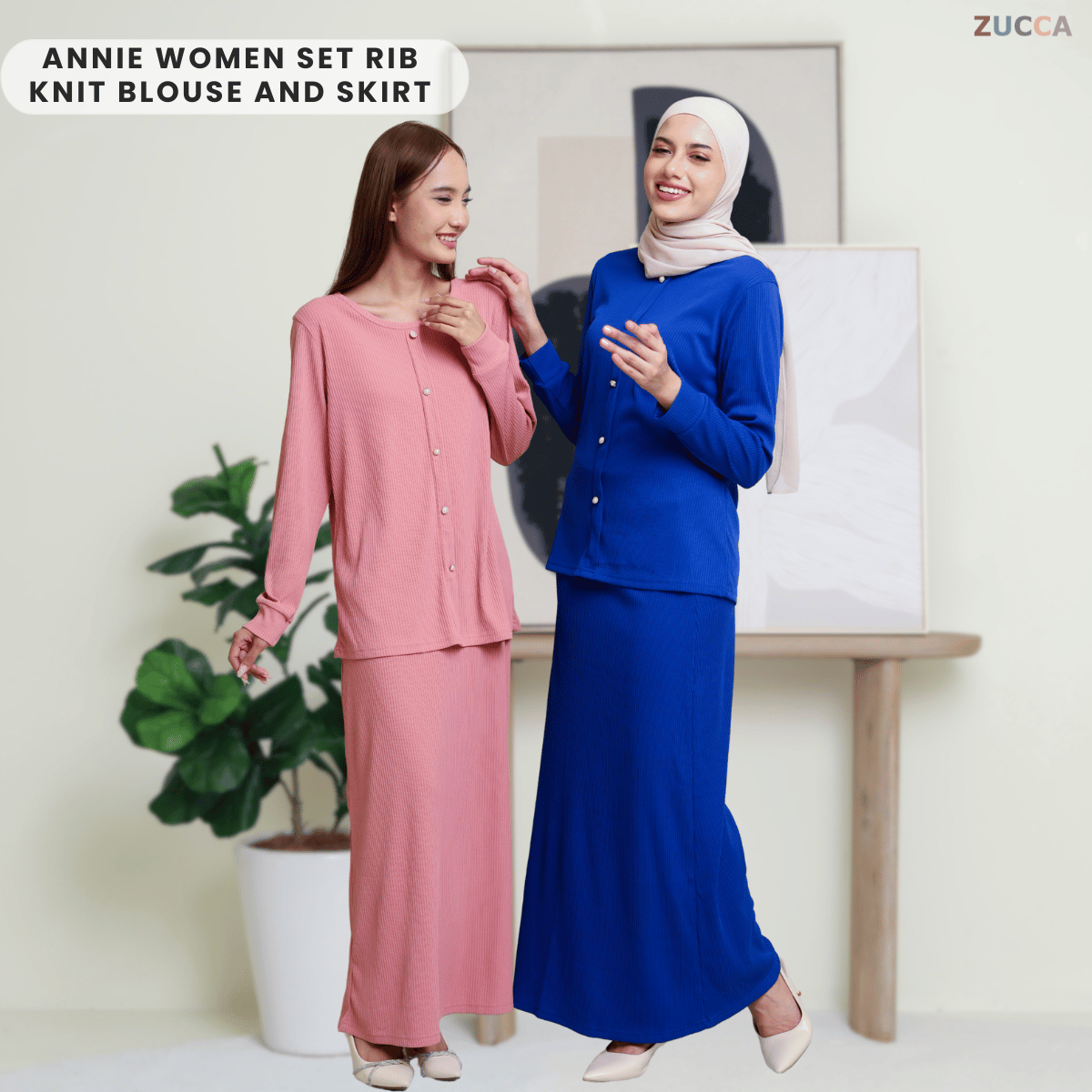 ZUCCA ANNIE WOMEN SET RIB KNIT BLOUSE AND SKIRT  - MA004