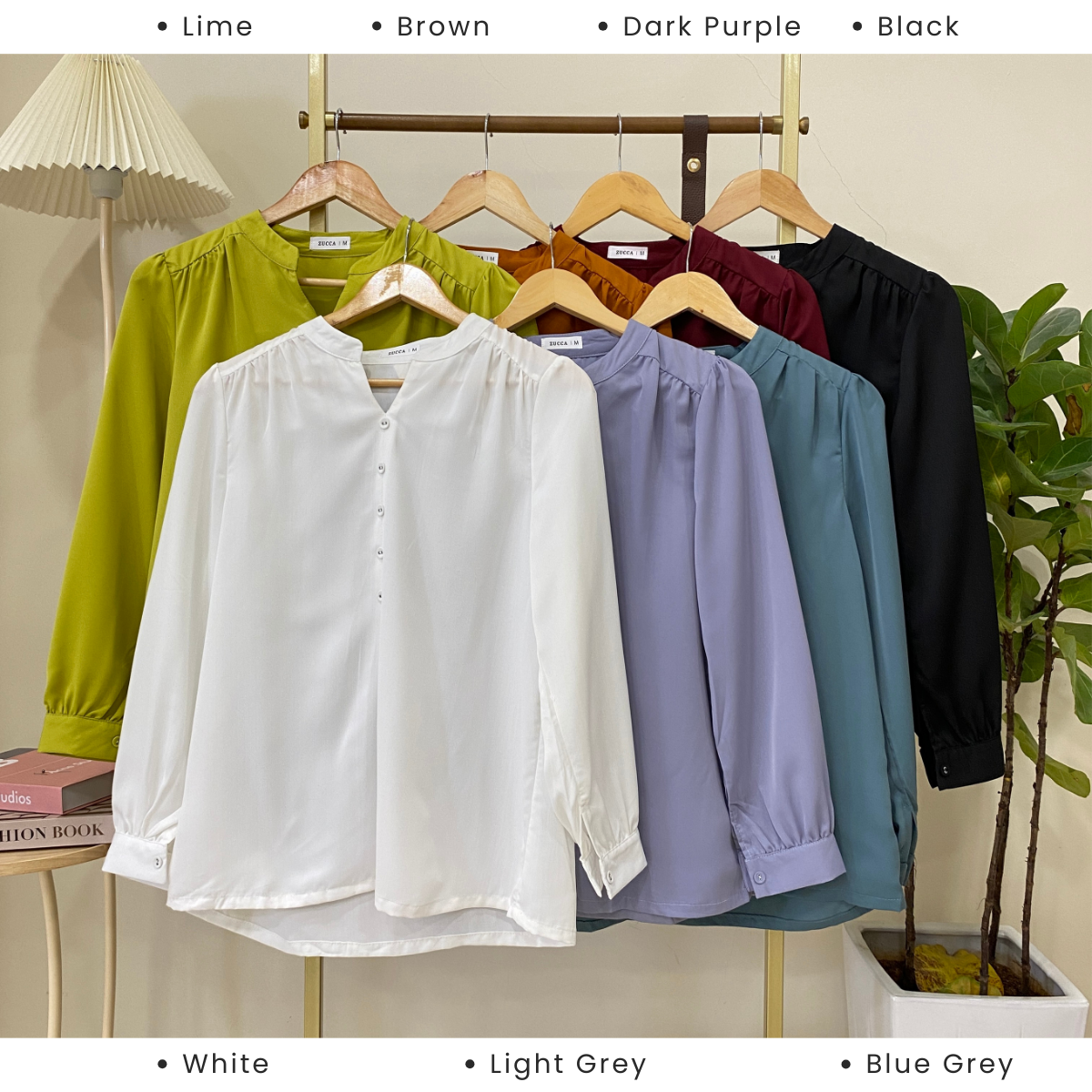ZUCCA KELRA BLOUSE BAHU BERLIPAT DENGAN LEHER V-PLAKET - MA015
