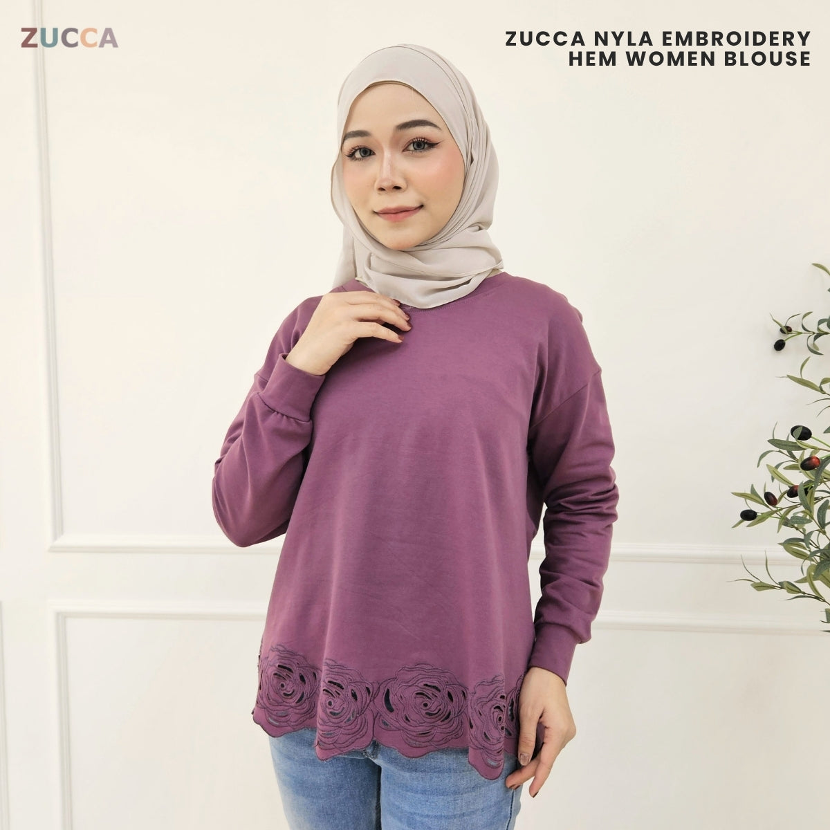 ZUCCA NYLA EMBROIDERY HEM WOMEN BLOUSE - MA018