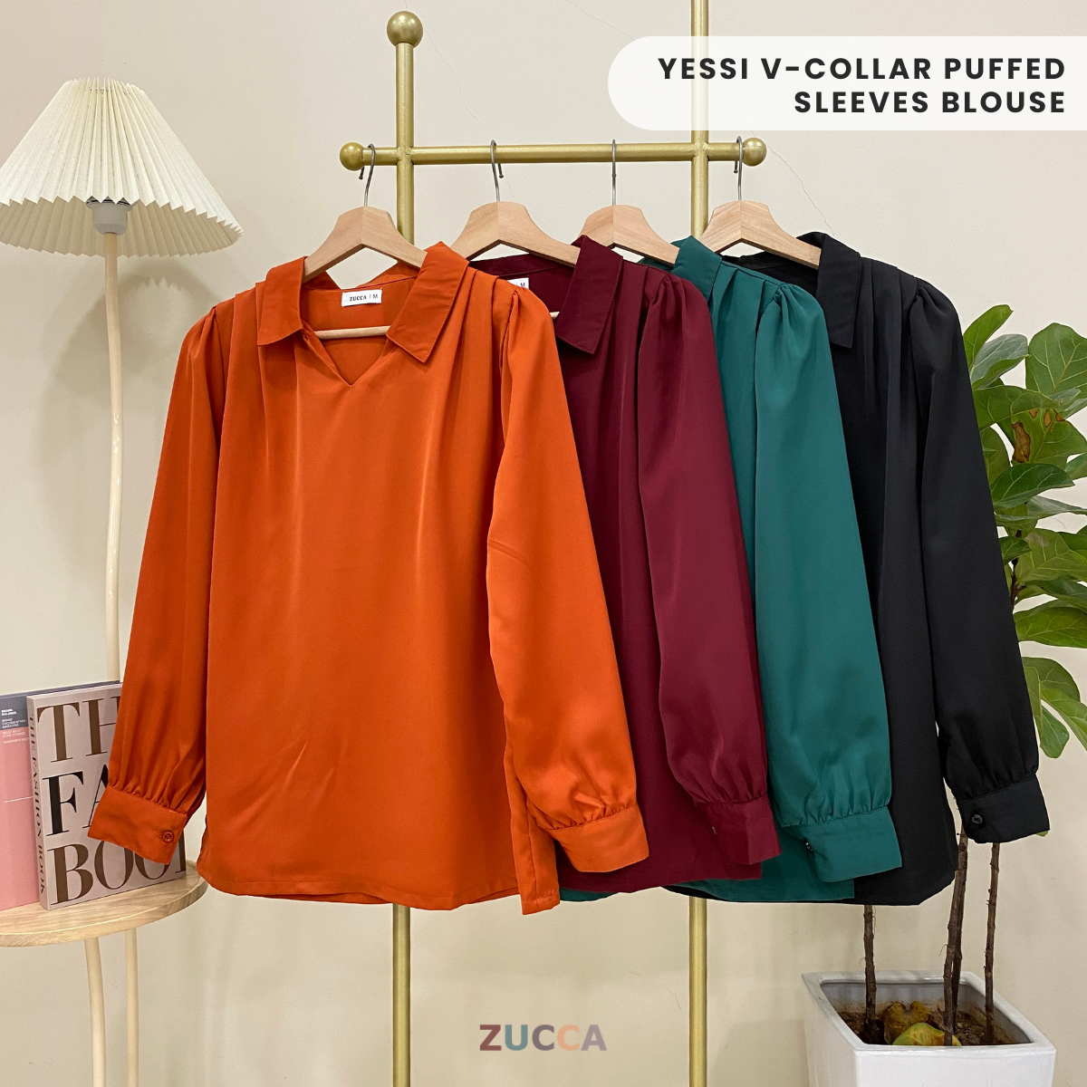 ZUCCA YESSI V-COLLAR PUFFED SLEEVES BLOUSE - MA019