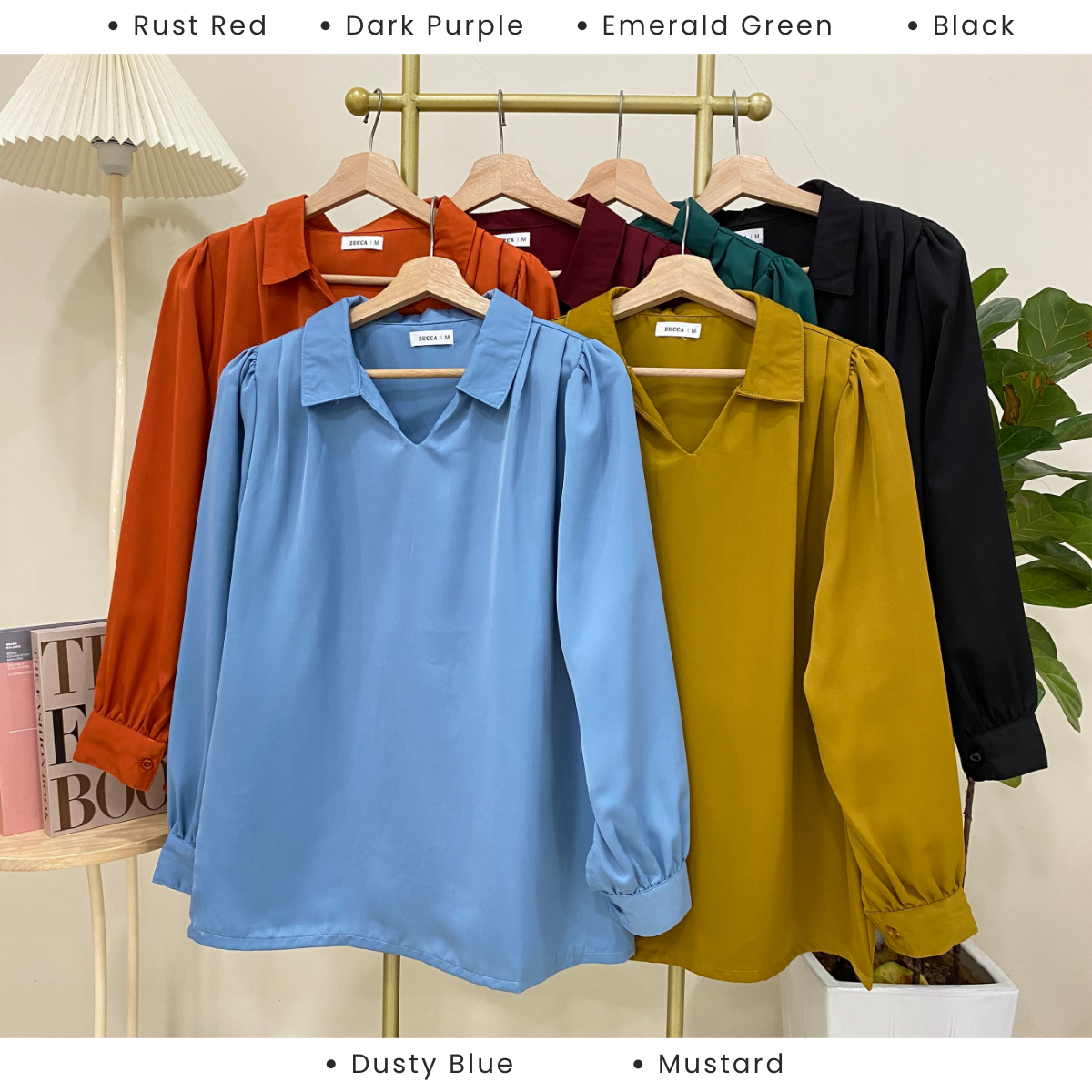 ZUCCA YESSI V-COLLAR PUFFED SLEEVES BLOUSE - MA019
