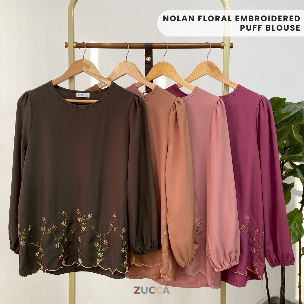 ZUCCA NOLAN FLORAL EMBROIDERED PUFF BLOUSE - MA036