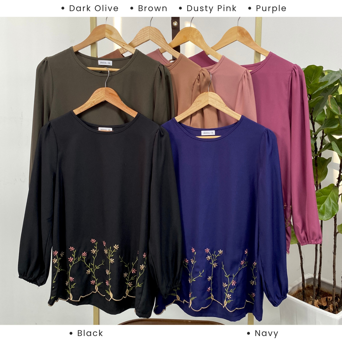 ZUCCA NOLAN FLORAL EMBROIDERED PUFF BLOUSE - MA036