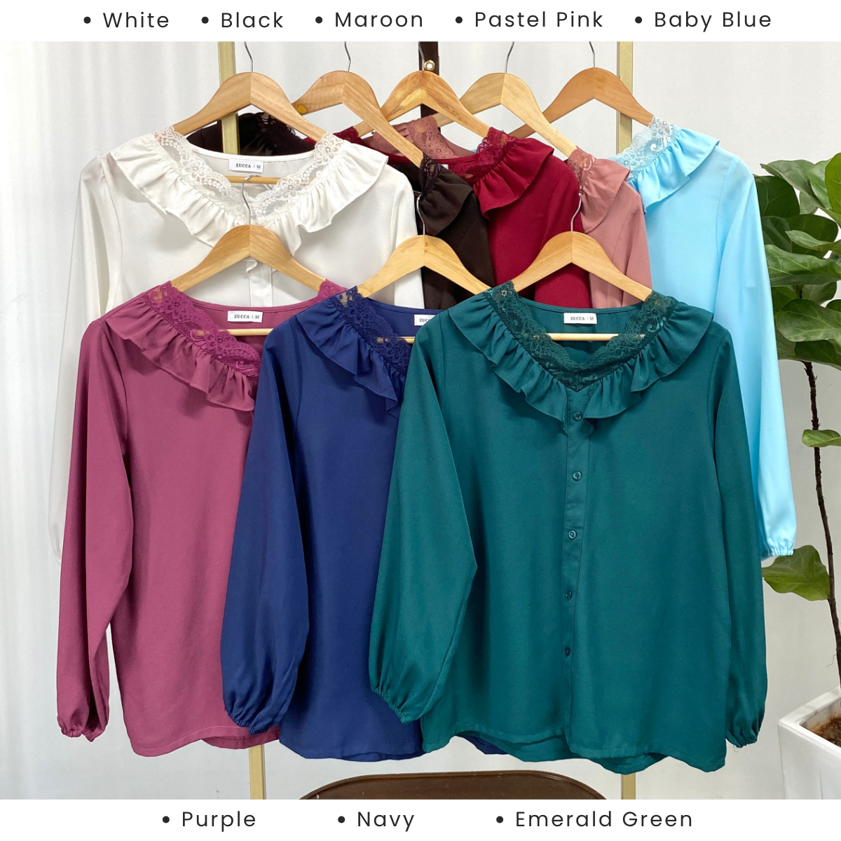 ZUCCA YUSRINA RUFFLE LACE BUTTON DETAIL BLOUSE - MA039