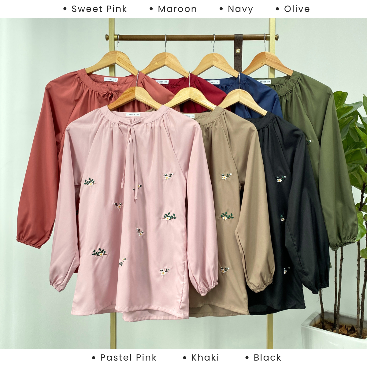 ZUCCA ENARA FLORAL EMBROIDERY RIBBON NECK WOMEN BLOUSE - MA060