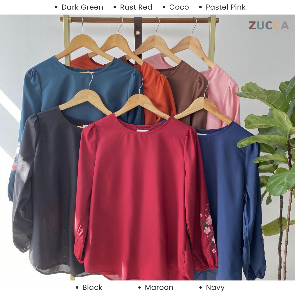 ZUCCA LILIA FLORAL EMBROIDERY SLEEVE BLOUSE - MA064