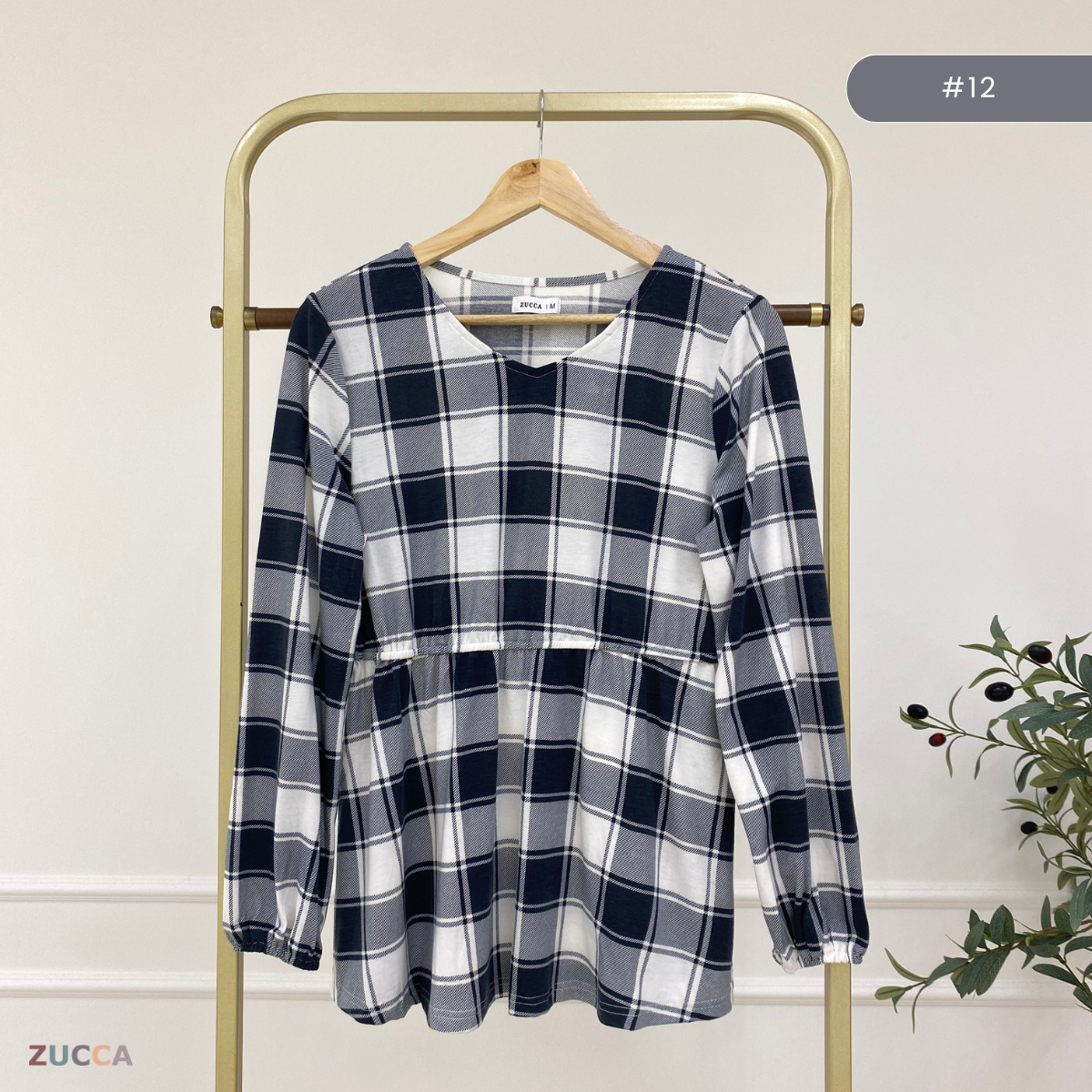 ZUCCA QISTINA CHECKERED WANITA BLOUSE- MA113