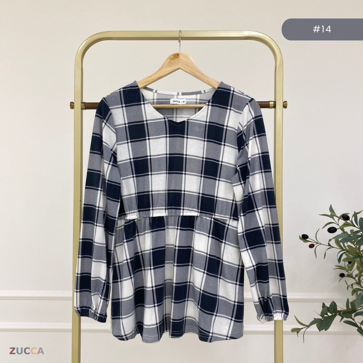 ZUCCA QISTINA CHECKERED WANITA BLOUSE- MA113