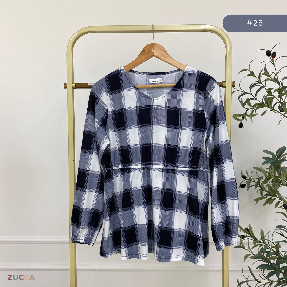 ZUCCA QISTINA CHECKERED WANITA BLOUSE- MA113