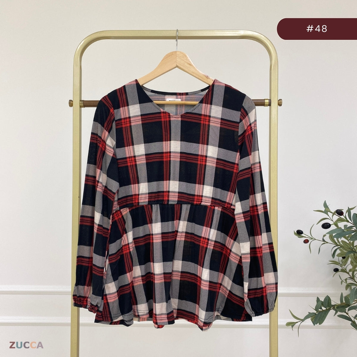 ZUCCA QISTINA CHECKERED WANITA BLOUSE- MA113